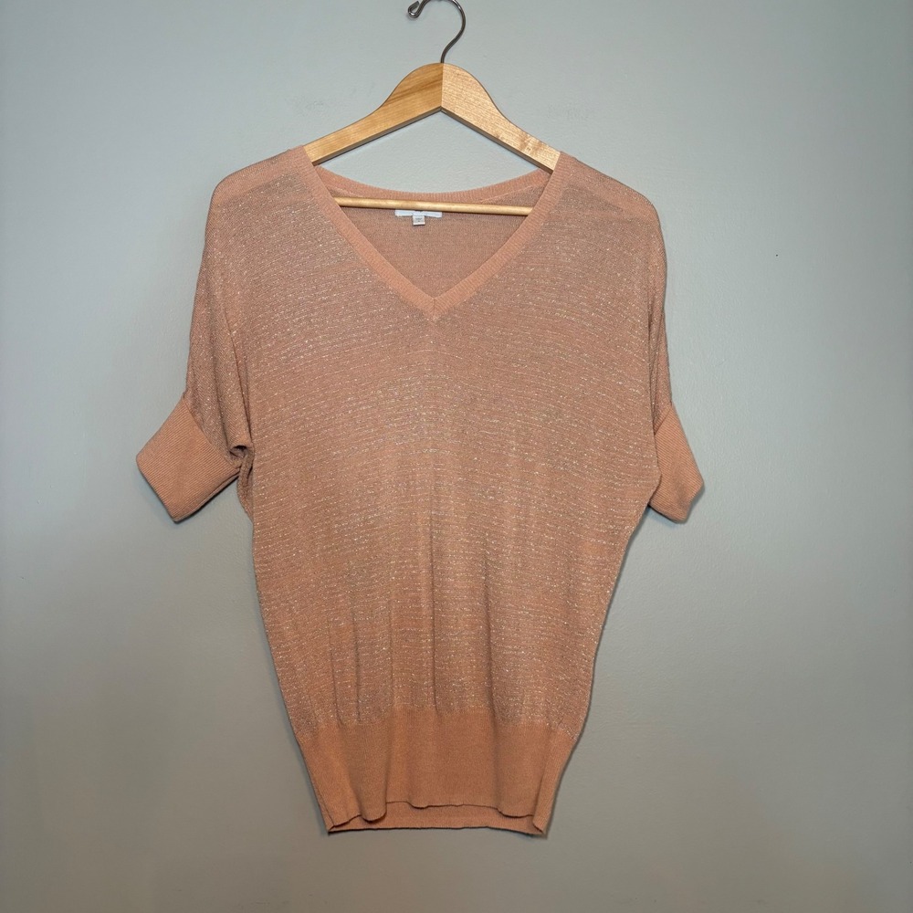 Gap Womens Peach Metallic Shimmer Dolman V-Neck Knit Sweater Top Small
